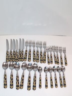 Murval Paris Leopard-Print 36-Piece Flatware Set Stainless Steel Animal Print